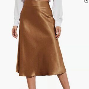 Zara A-line Midi Satin Skirt